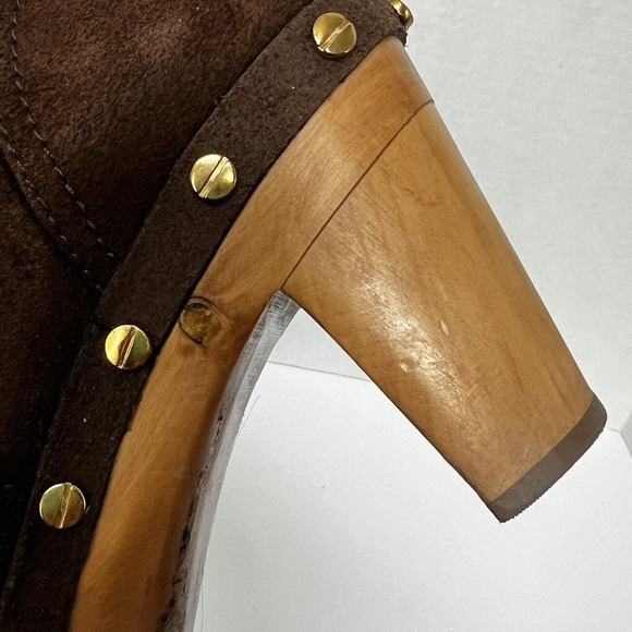 Tory Burch Ginevra Brown Suede Heeled Studded Ankle Boots Size 8M Clog - Picture 8 of 13